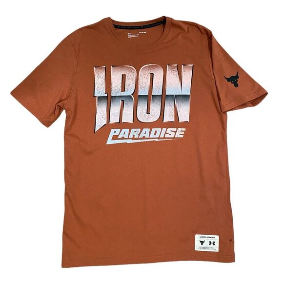 Under Armour Project Rock Iron Paradise T-Shirt in Orange Size Medium - Picture 2 of 7